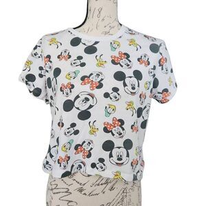 Disney Ladies Size Medium White Black Mickey Minnie Donald Pluto Print T-shirt